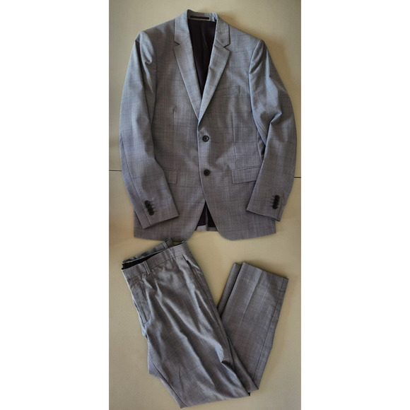 Theory Mens Two-button Check Blazer Size 38R Suits Set Pants 32 Grey Wool - Picture 1 of 16